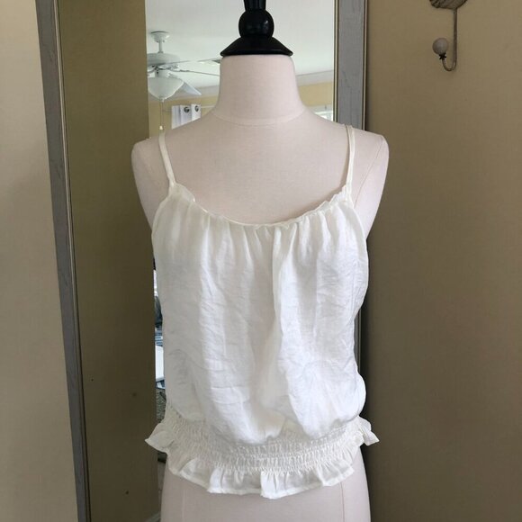 Glam Tops - Glam White Ruffle Ruched Camisole Top Size Medium